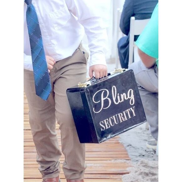 Wedding Supplies Ring Bearer Cardboard Carrying Case Bling Security Black Gold